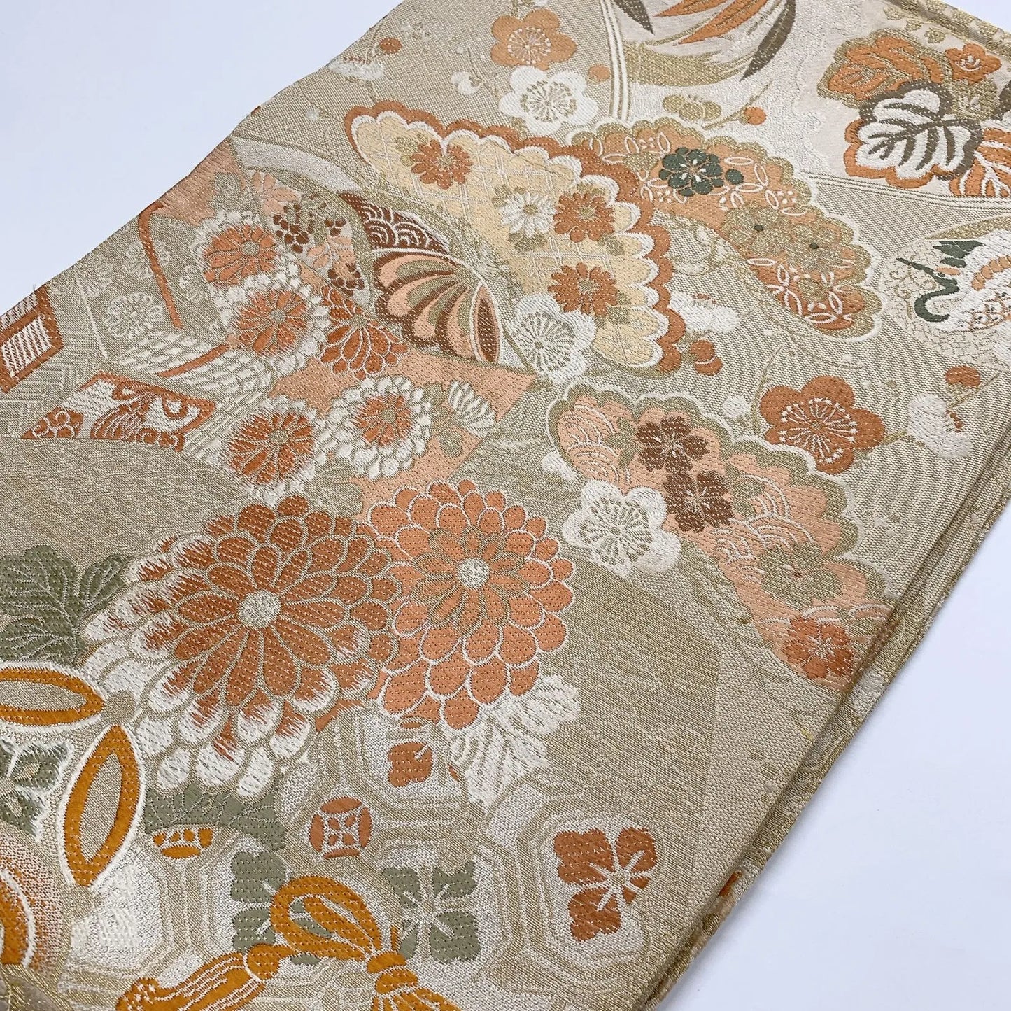 7334# Japanese Antique Fukuro Obi Belt Kimono Fabric Silk All-over pattern