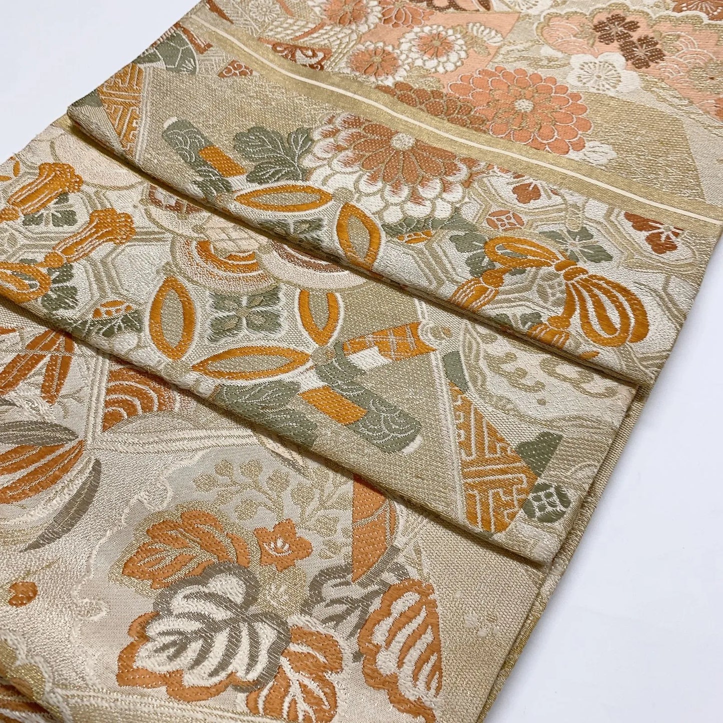 7334# Japanese Antique Fukuro Obi Belt Kimono Fabric Silk All-over pattern