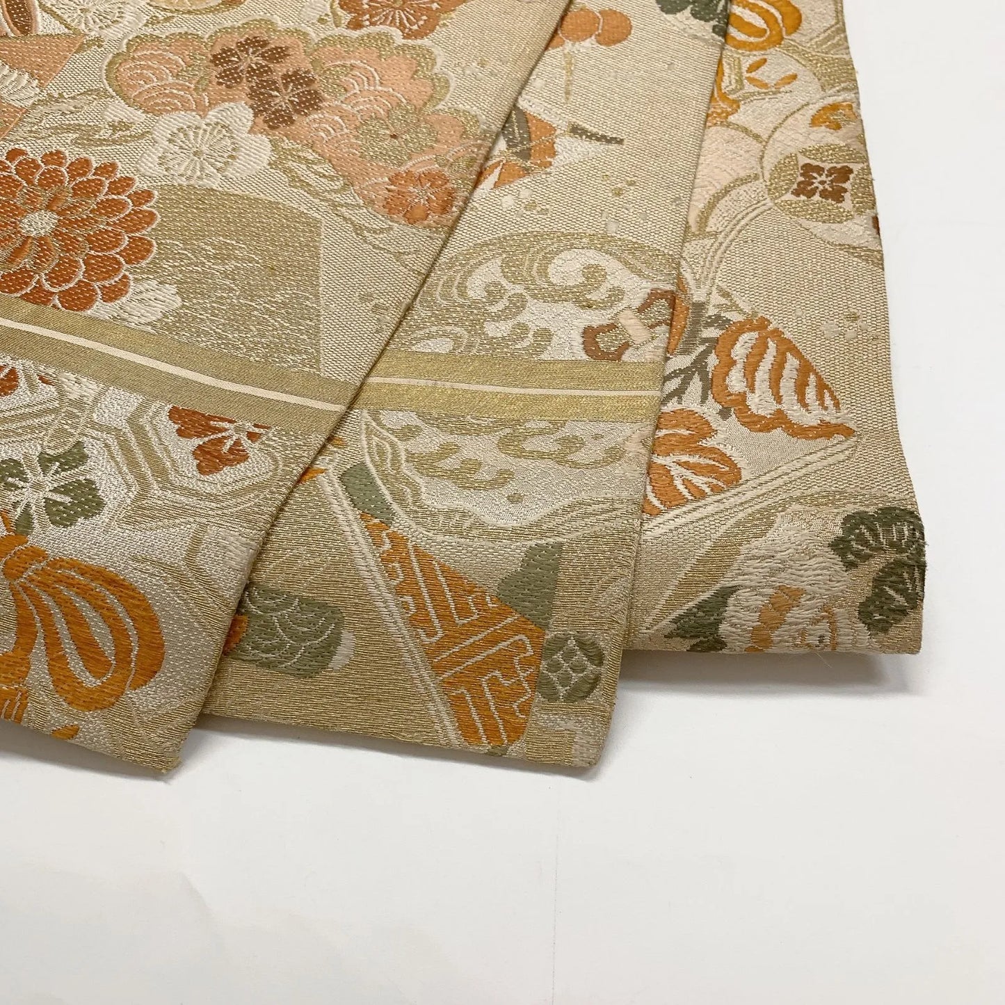 7334# Japanese Antique Fukuro Obi Belt Kimono Fabric Silk All-over pattern