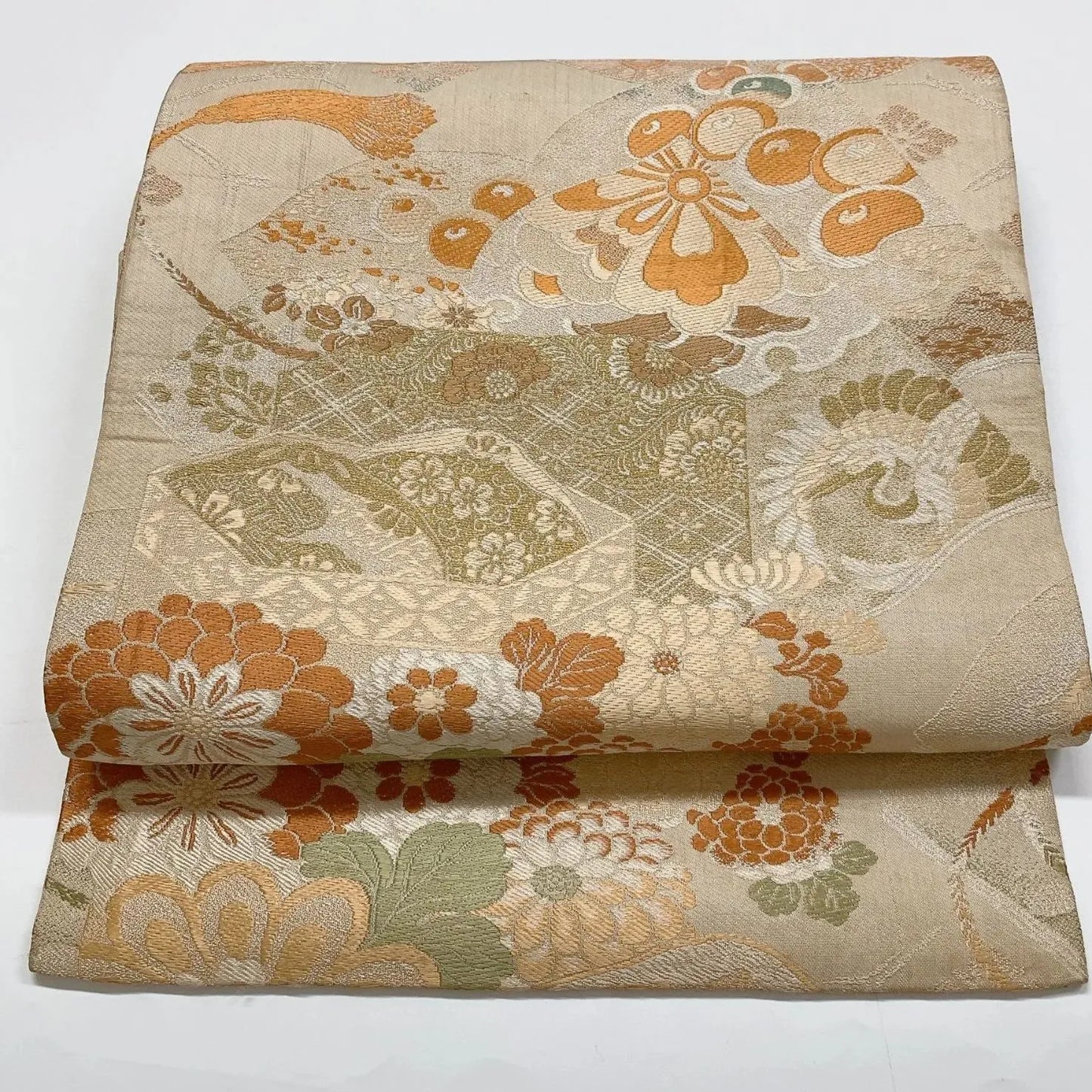 7330# Japanese Antique Fukuro Obi Belt Kimono Fabric Silk All-over pattern