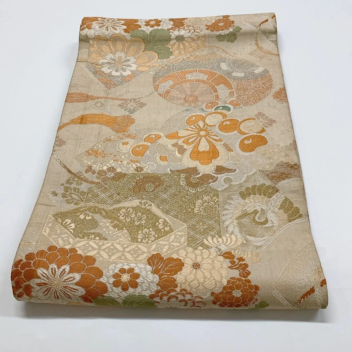 7330# Japanese Antique Fukuro Obi Belt Kimono Fabric Silk All-over pattern
