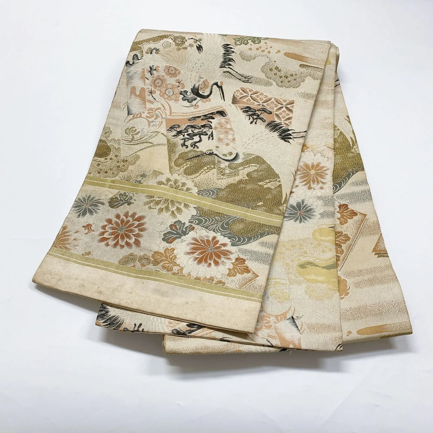 7337# Japanese Antique Fukuro Obi Belt Kimono Fabric Silk All-over pattern
