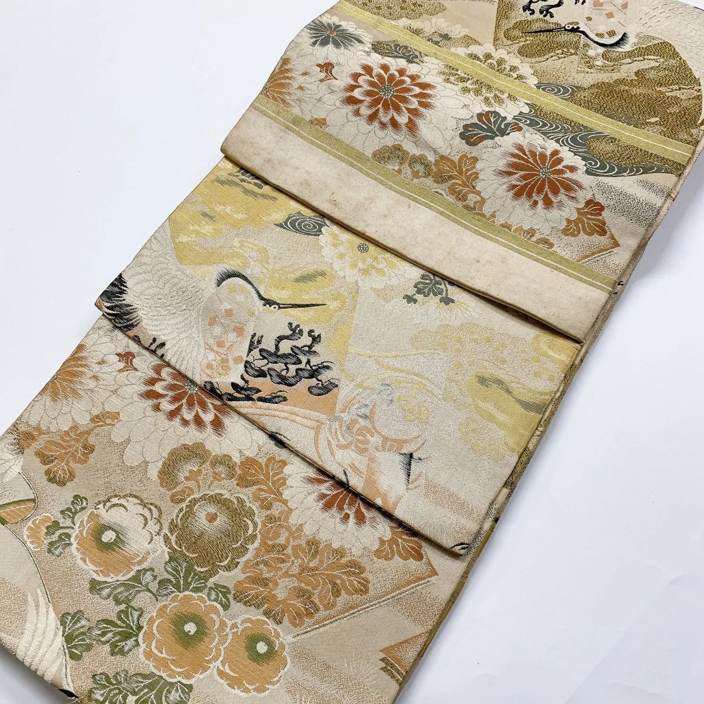 7337# Japanese Antique Fukuro Obi Belt Kimono Fabric Silk All-over pattern