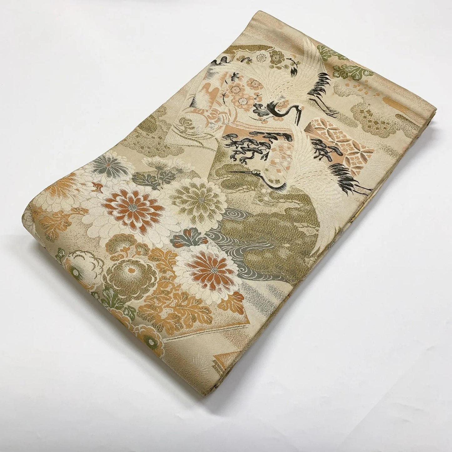 7337# Japanese Antique Fukuro Obi Belt Kimono Fabric Silk All-over pattern