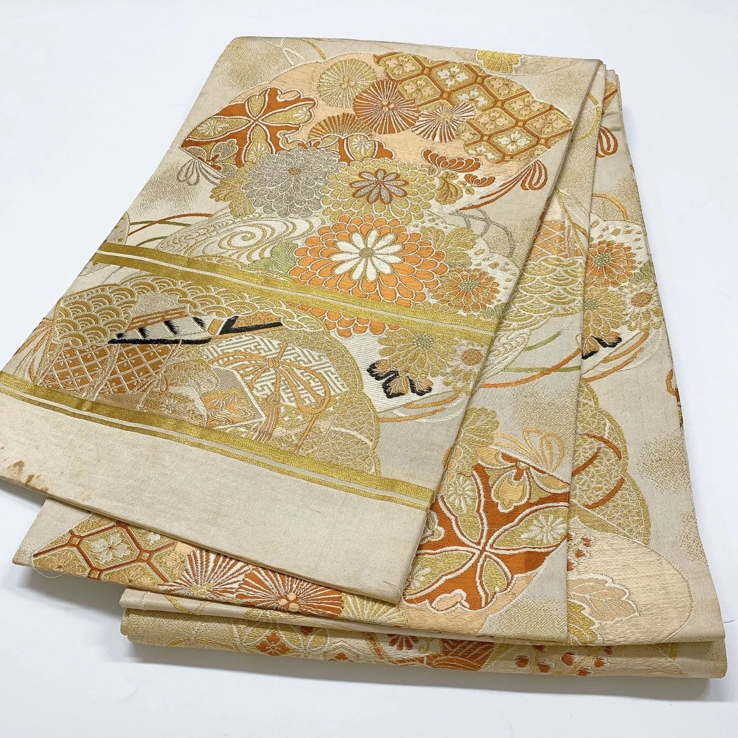 7340# Japanese Antique Fukuro Obi Belt Kimono Fabric Silk All-over pattern