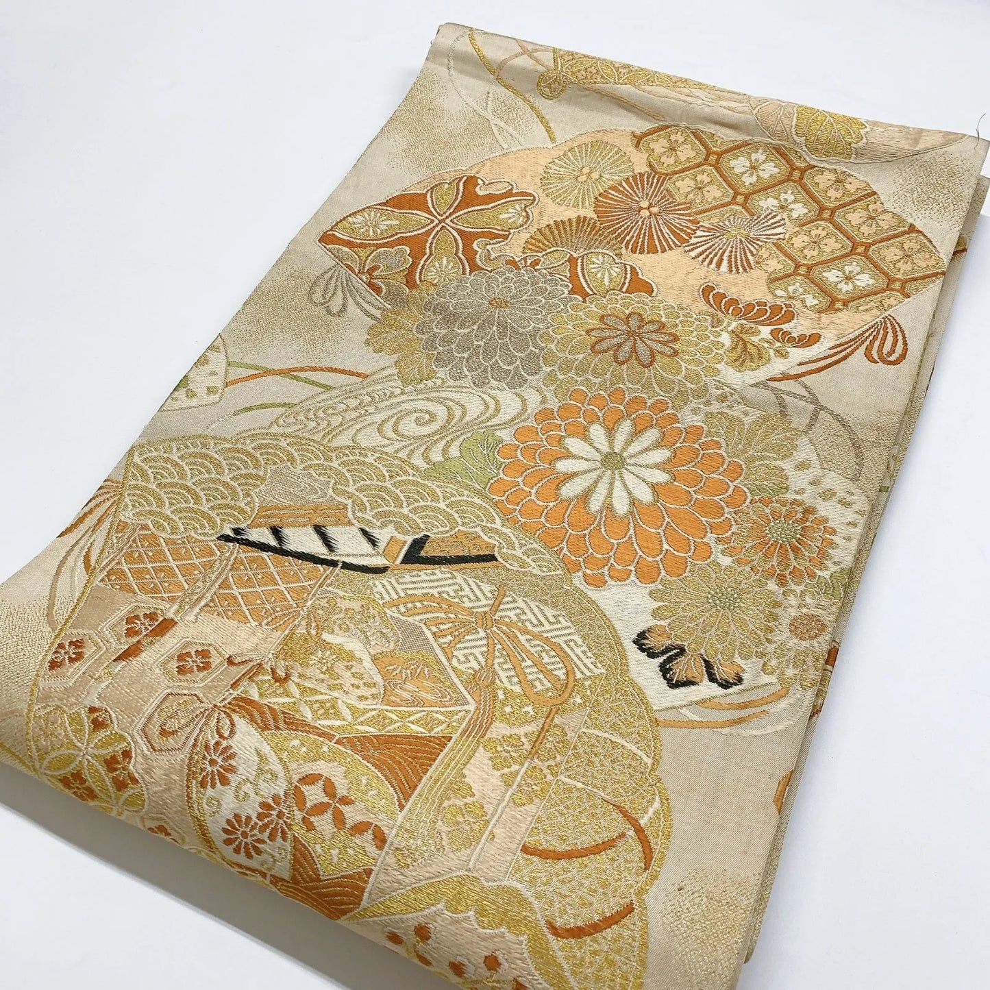 7340# Japanese Antique Fukuro Obi Belt Kimono Fabric Silk All-over pattern