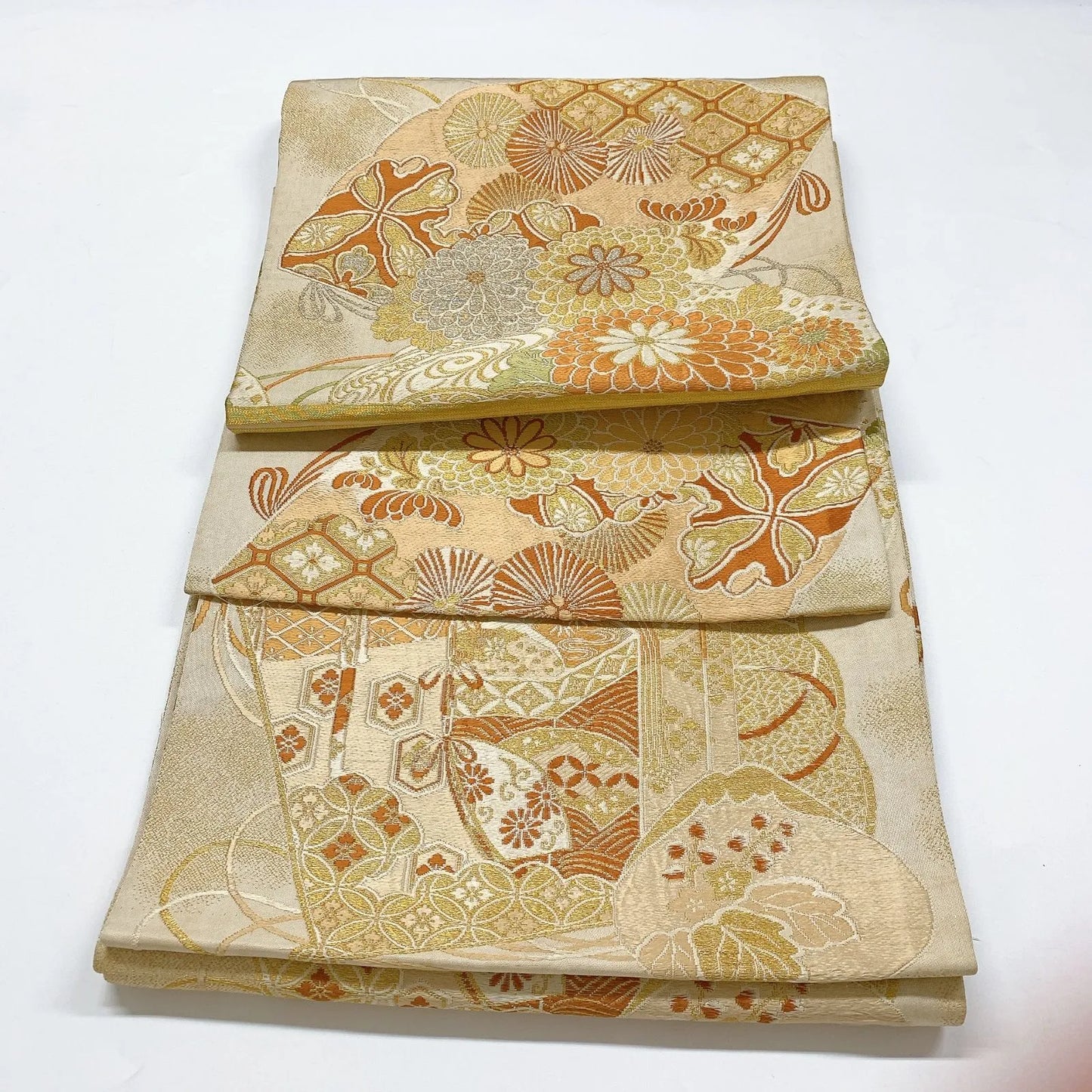 7340# Japanese Antique Fukuro Obi Belt Kimono Fabric Silk All-over pattern