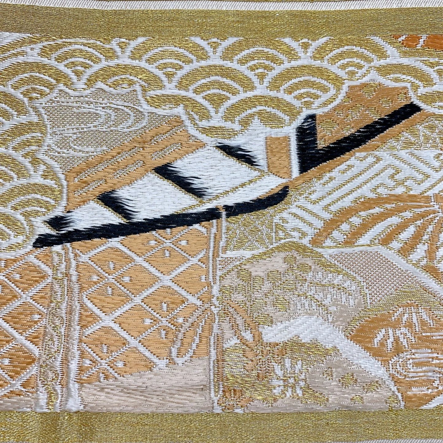 7340# Japanese Antique Fukuro Obi Belt Kimono Fabric Silk All-over pattern