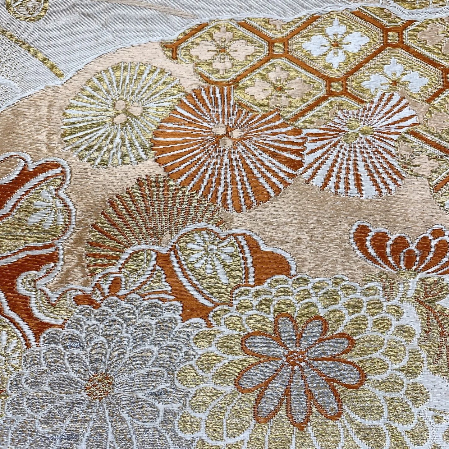 7340# Japanese Antique Fukuro Obi Belt Kimono Fabric Silk All-over pattern