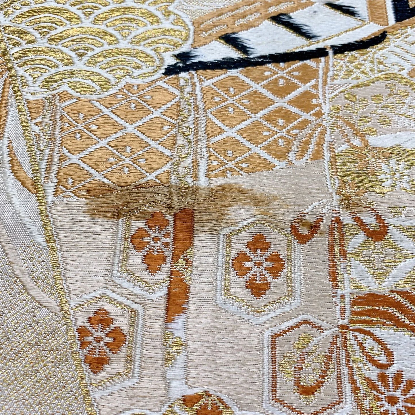 7340# Japanese Antique Fukuro Obi Belt Kimono Fabric Silk All-over pattern