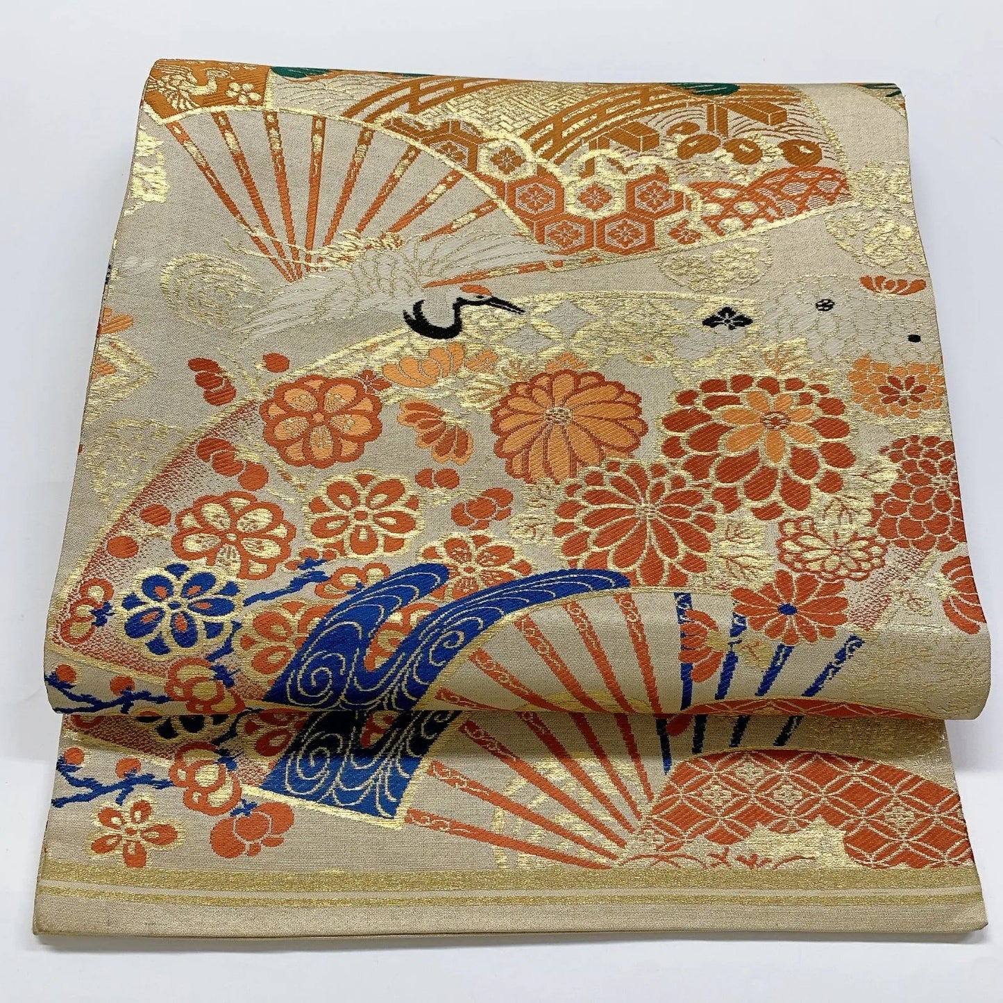 7342# Japanese Antique Fukuro Obi Belt Kimono Fabric Silk All-over pattern