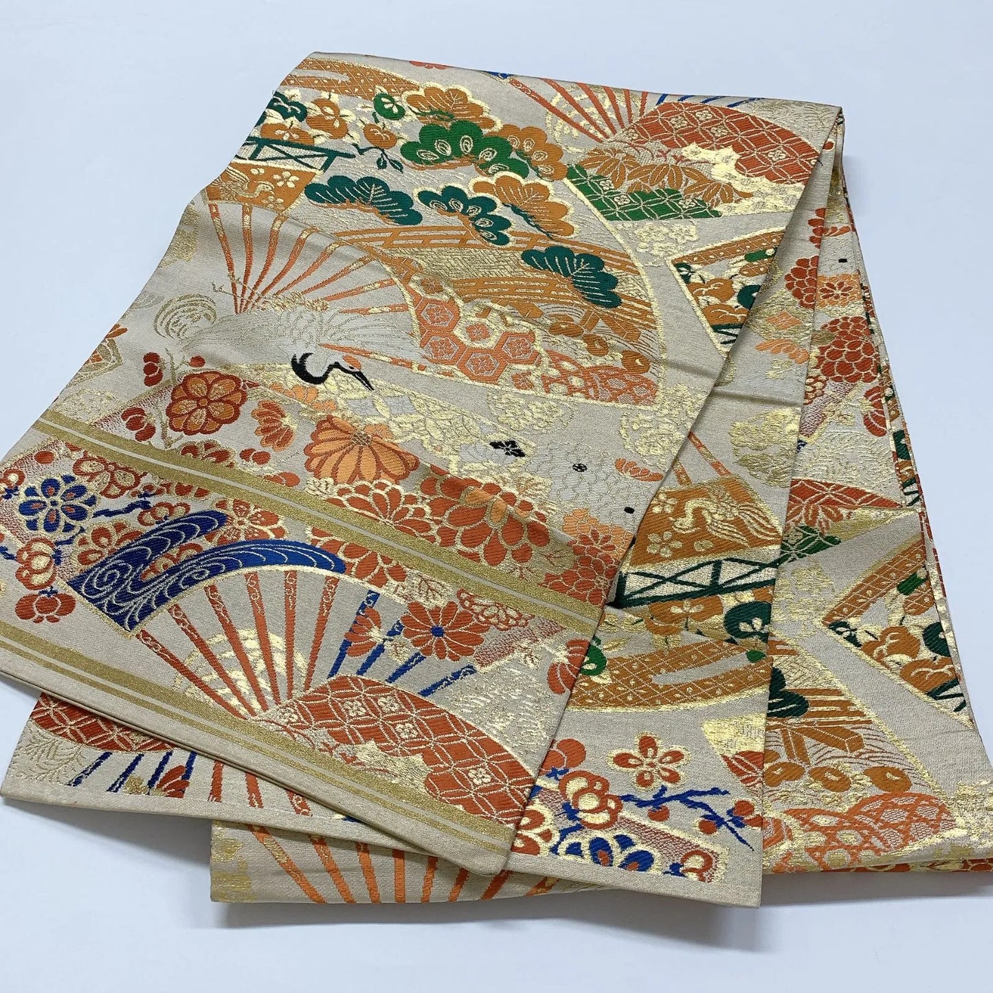 7342# Japanese Antique Fukuro Obi Belt Kimono Fabric Silk All-over pattern