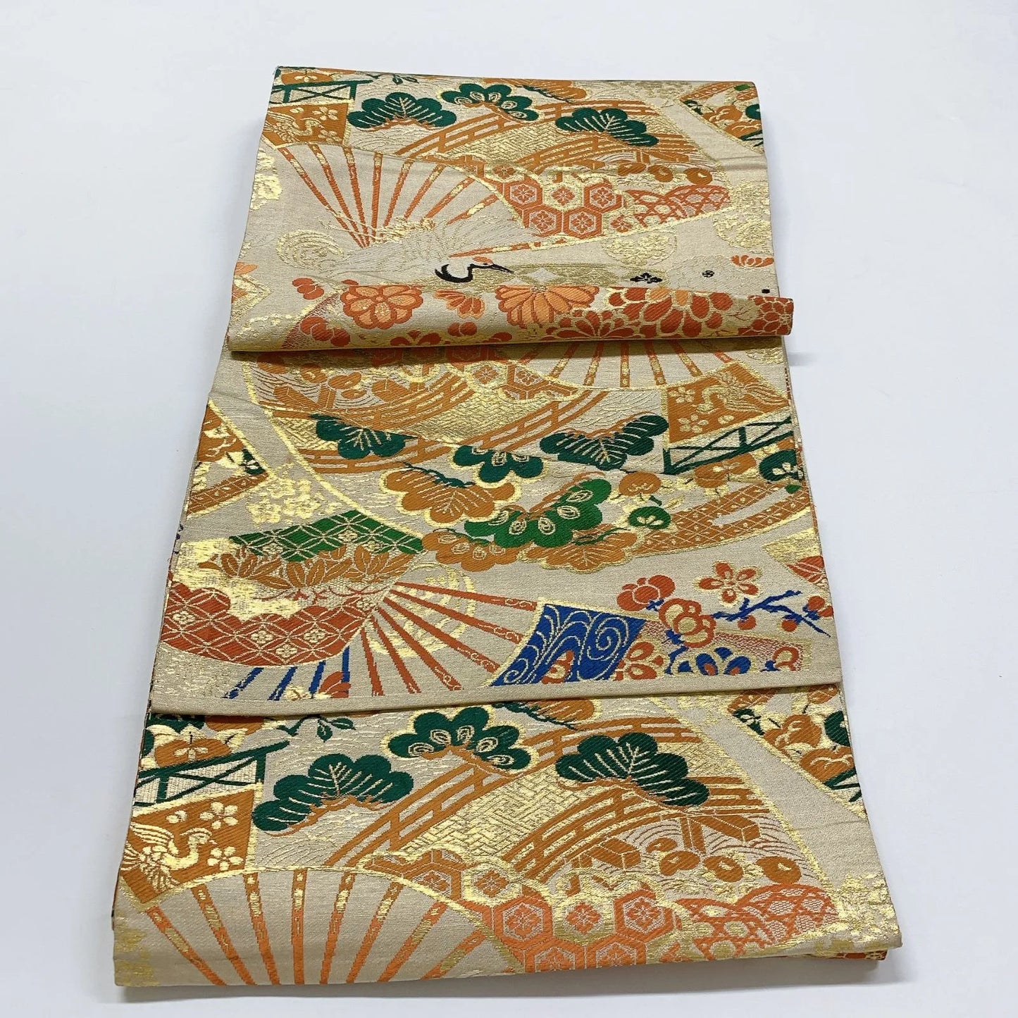 7342# Japanese Antique Fukuro Obi Belt Kimono Fabric Silk All-over pattern