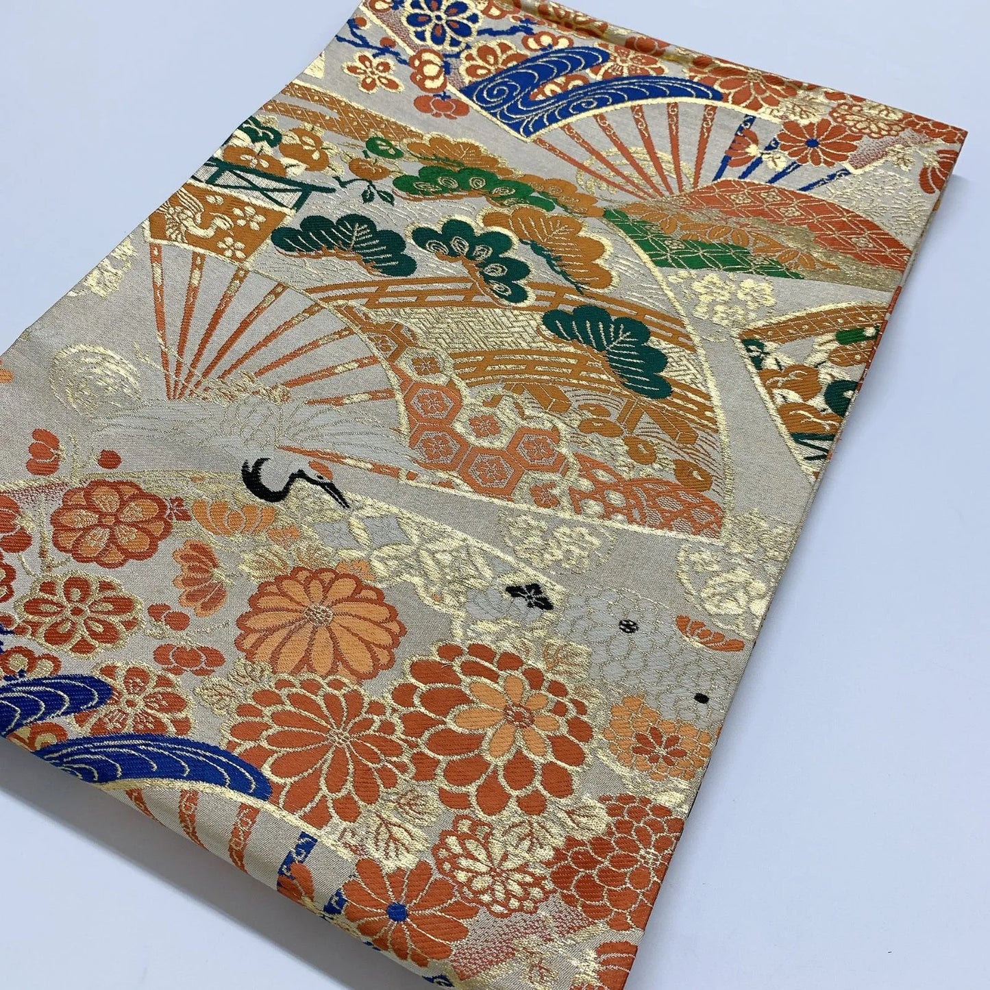 7342# Japanese Antique Fukuro Obi Belt Kimono Fabric Silk All-over pattern