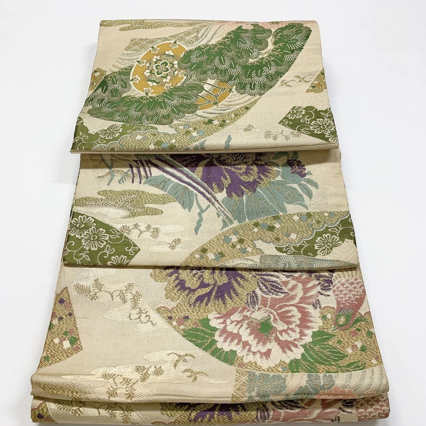 7343# Japanese Antique Fukuro Obi Belt Kimono Fabric Silk All-over pattern