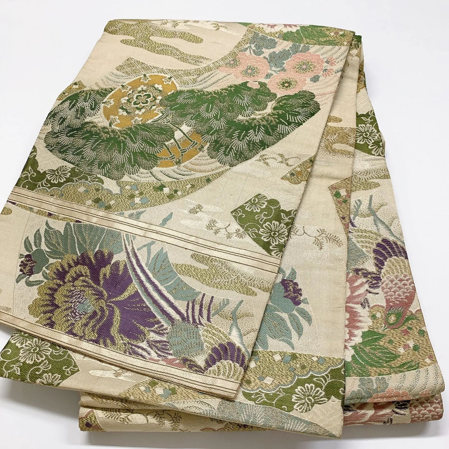 7343# Japanese Antique Fukuro Obi Belt Kimono Fabric Silk All-over pattern