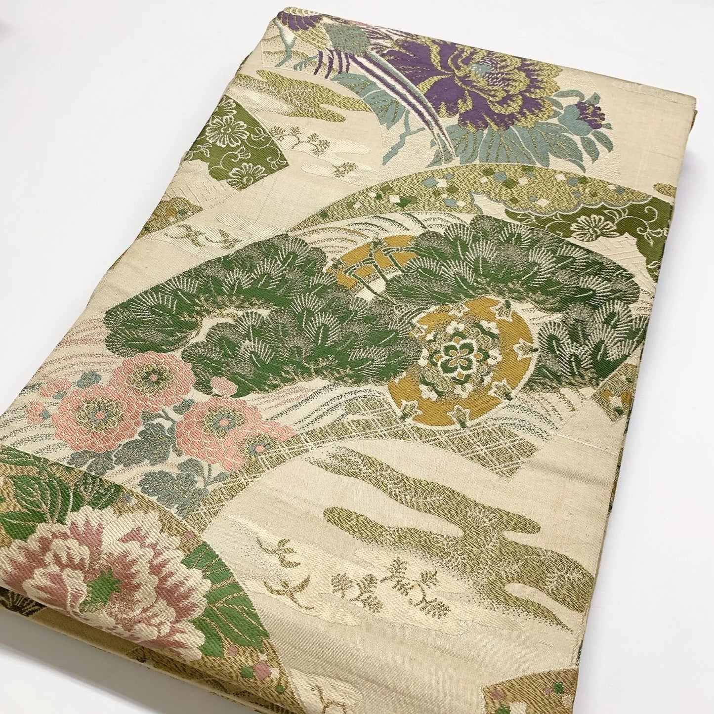 7343# Japanese Antique Fukuro Obi Belt Kimono Fabric Silk All-over pattern