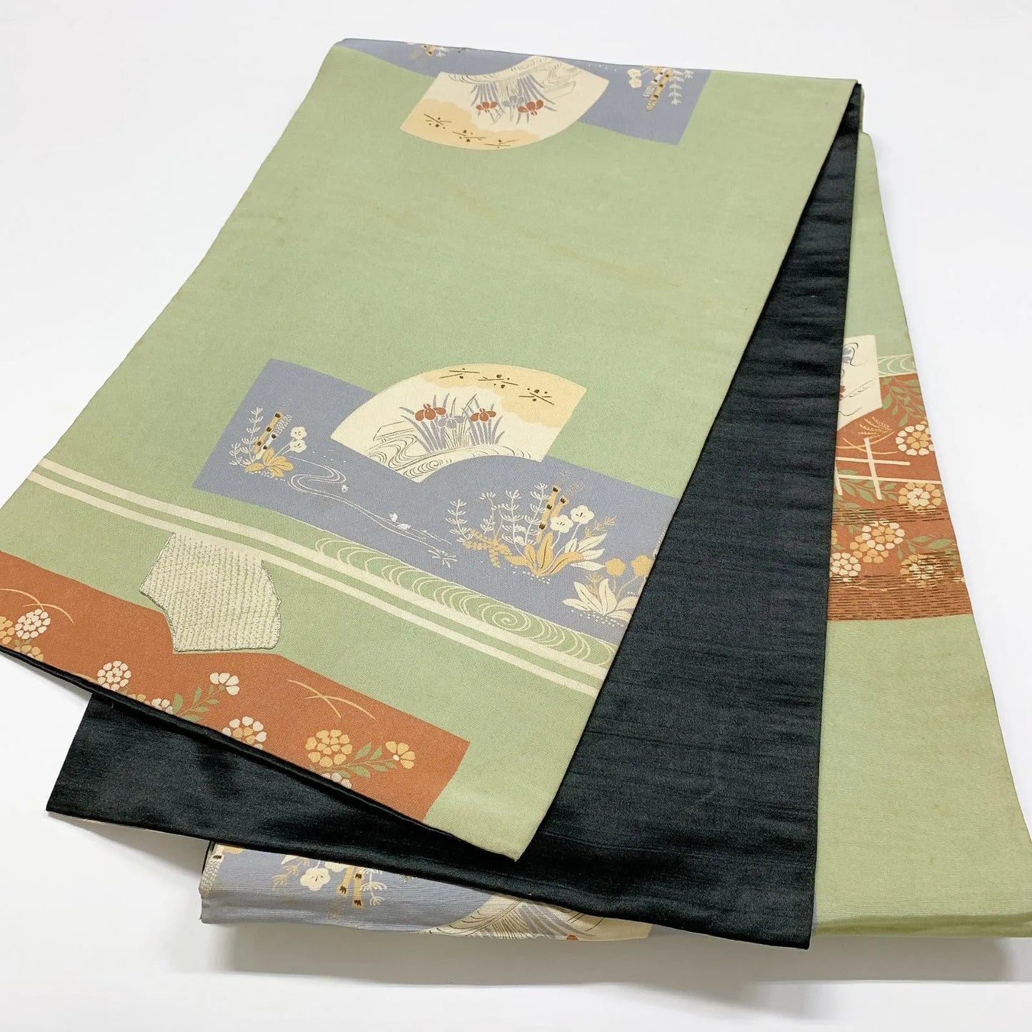 7344# Japanese Antique Fukuro Obi Belt Kimono Fabric Silk Embroidery