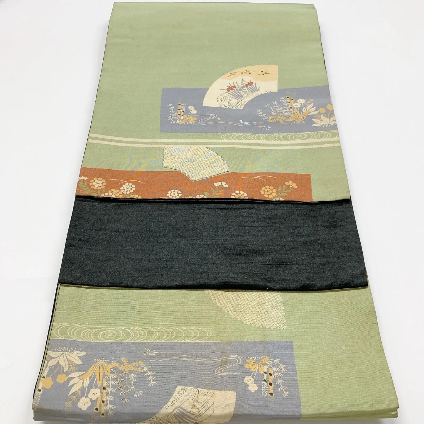 7344# Japanese Antique Fukuro Obi Belt Kimono Fabric Silk Embroidery