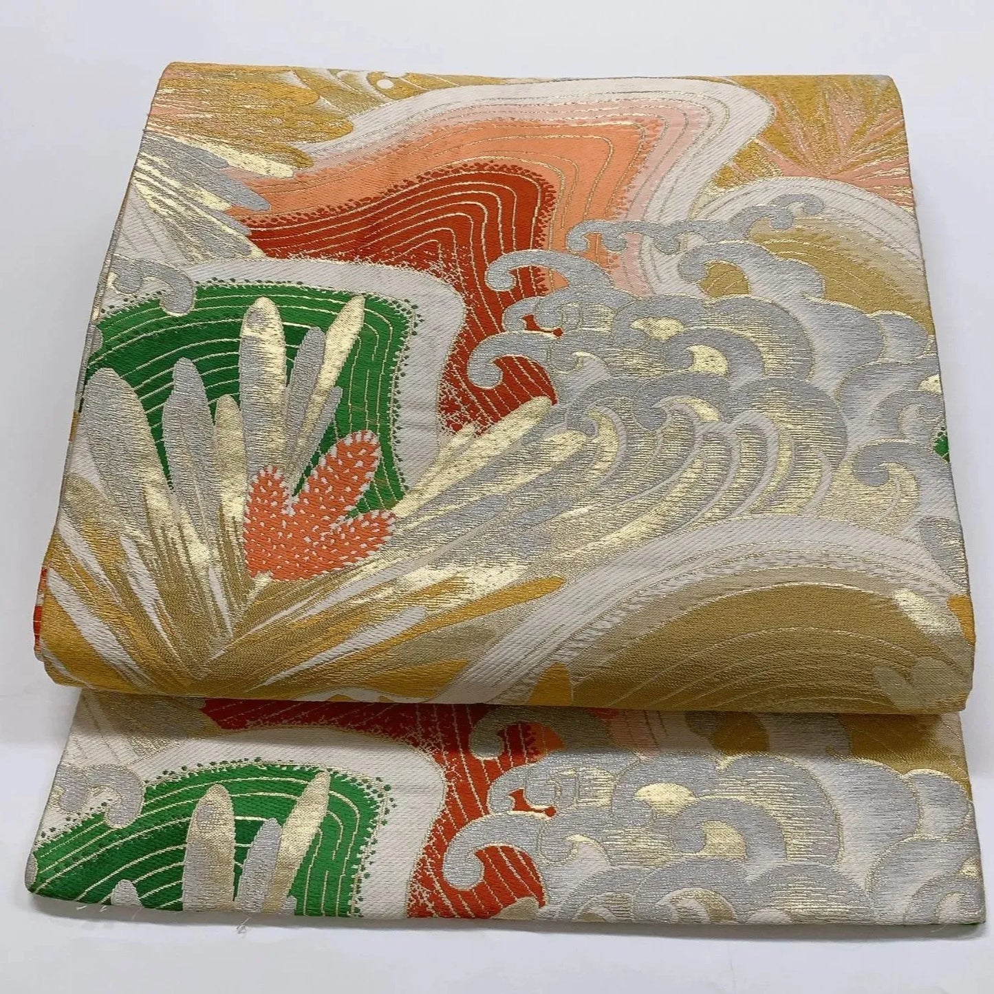 7333# Japanese Antique Fukuro Obi Belt Kimono Fabric Silk All-over pattern
