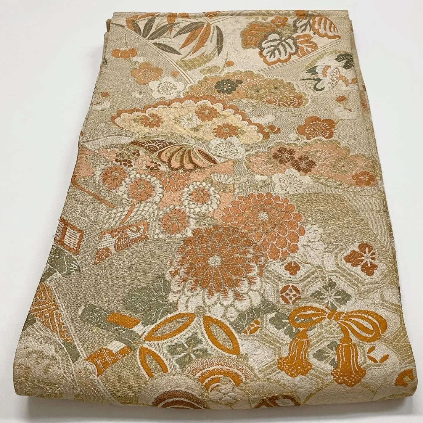 7334# Japanese Antique Fukuro Obi Belt Kimono Fabric Silk All-over pattern