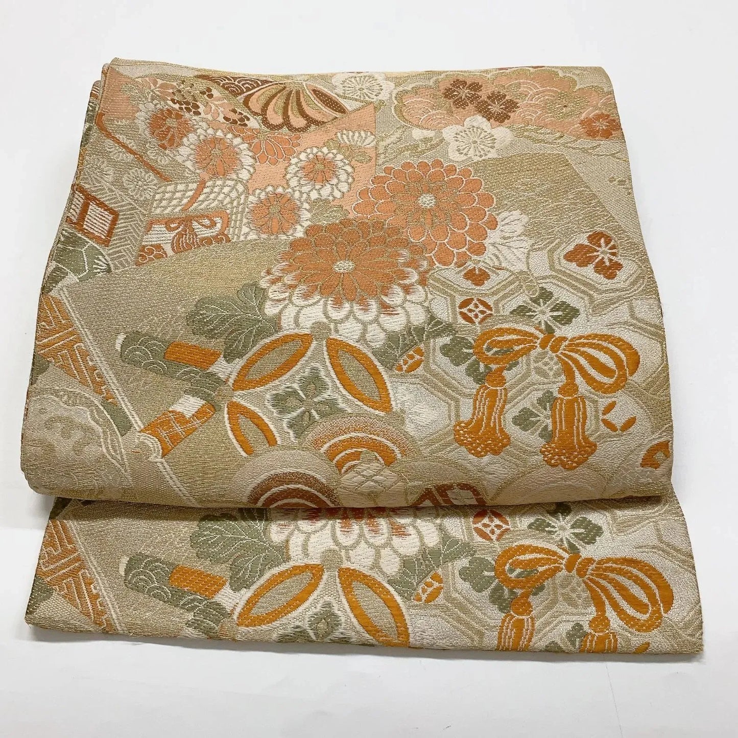 7334# Japanese Antique Fukuro Obi Belt Kimono Fabric Silk All-over pattern
