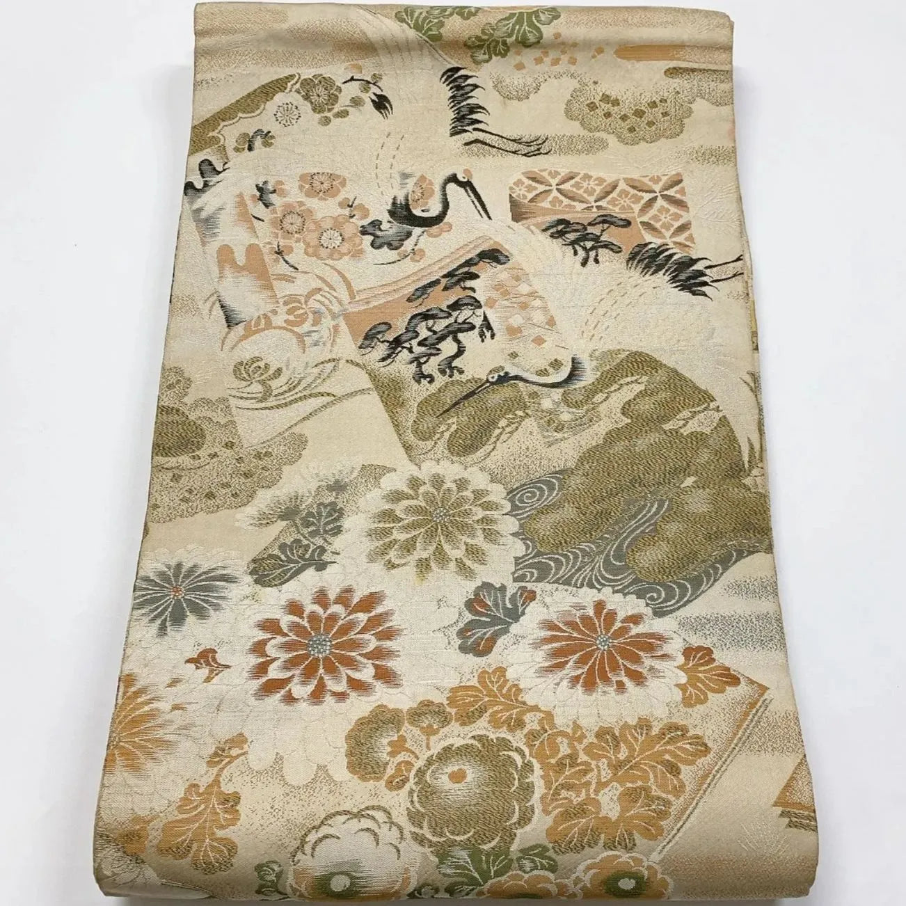 7337# Japanese Antique Fukuro Obi Belt Kimono Fabric Silk All-over pattern