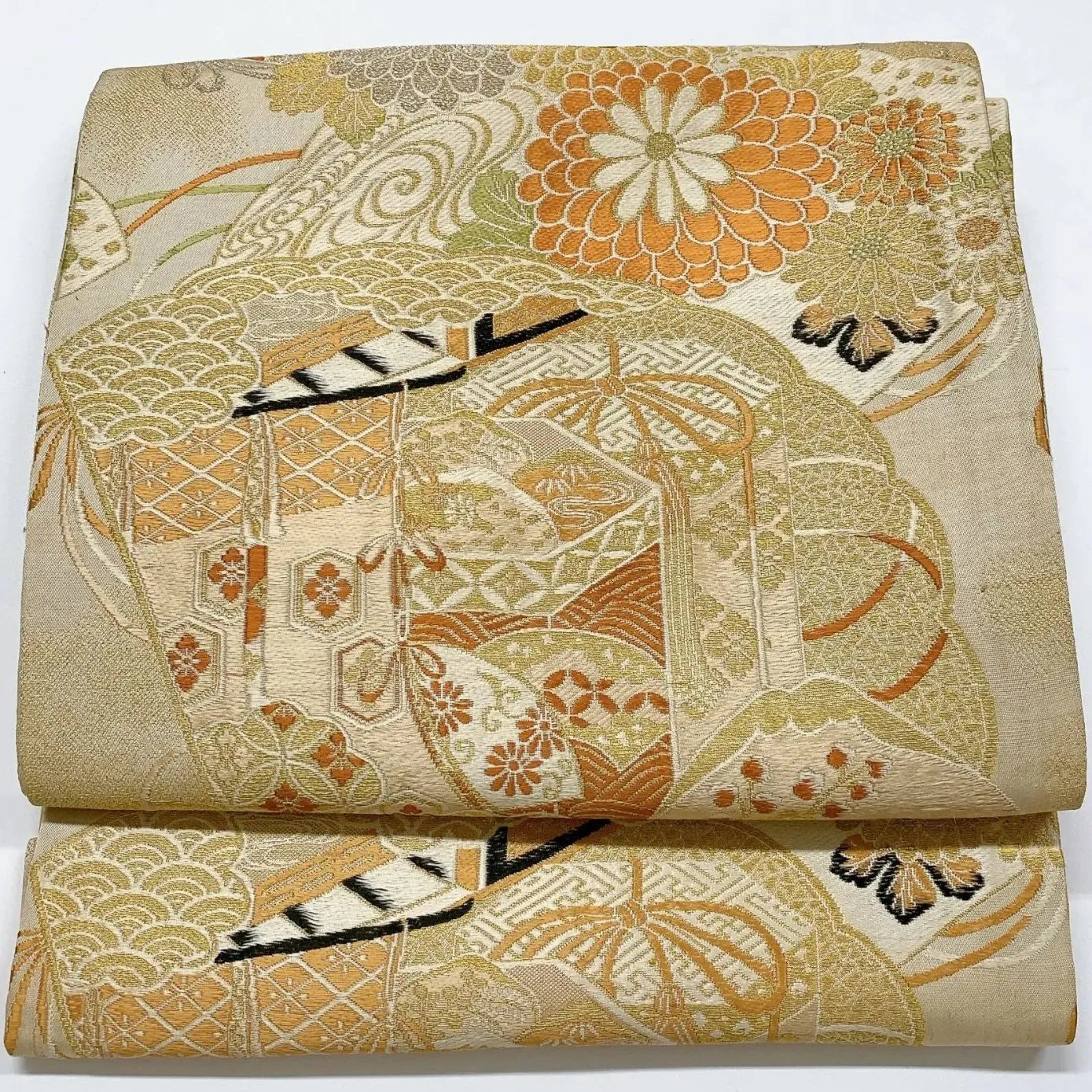 7340# Japanese Antique Fukuro Obi Belt Kimono Fabric Silk All-over pattern