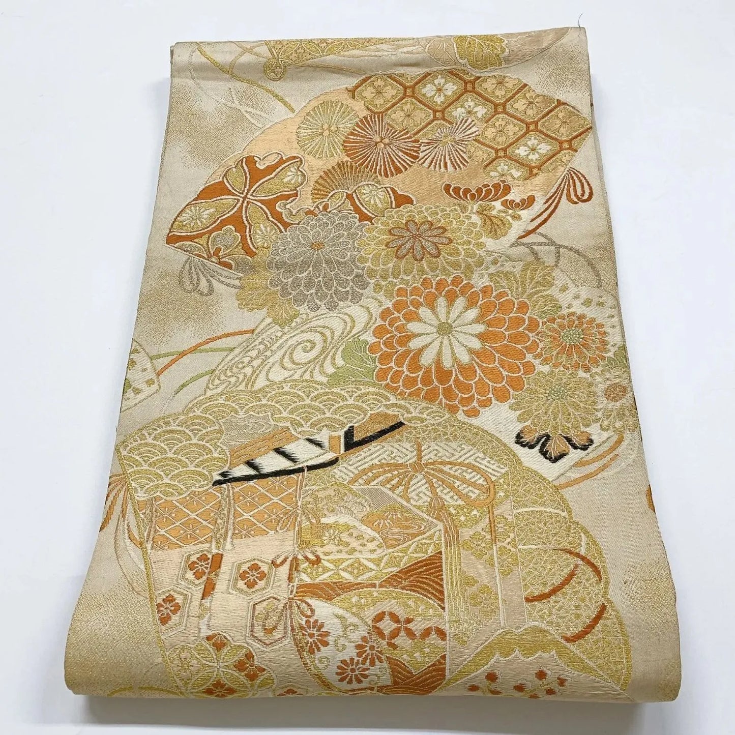 7340# Japanese Antique Fukuro Obi Belt Kimono Fabric Silk All-over pattern