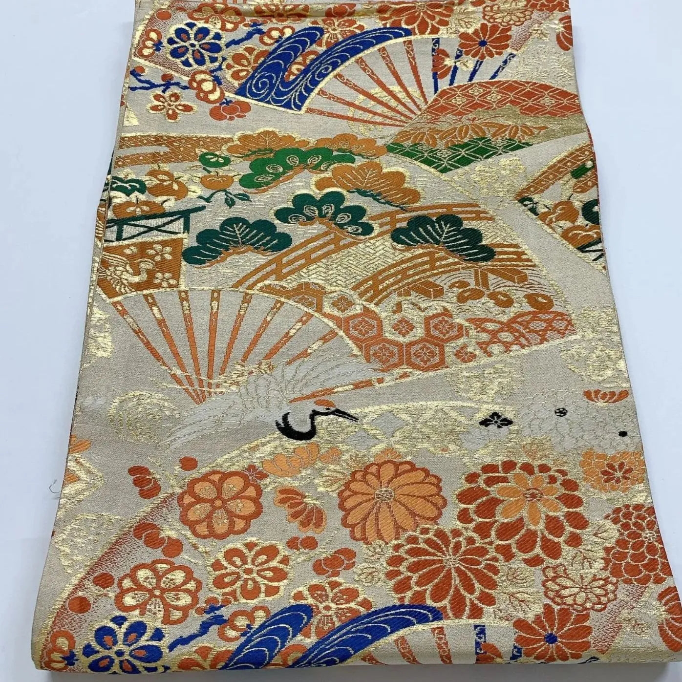 7342# Japanese Antique Fukuro Obi Belt Kimono Fabric Silk All-over pattern