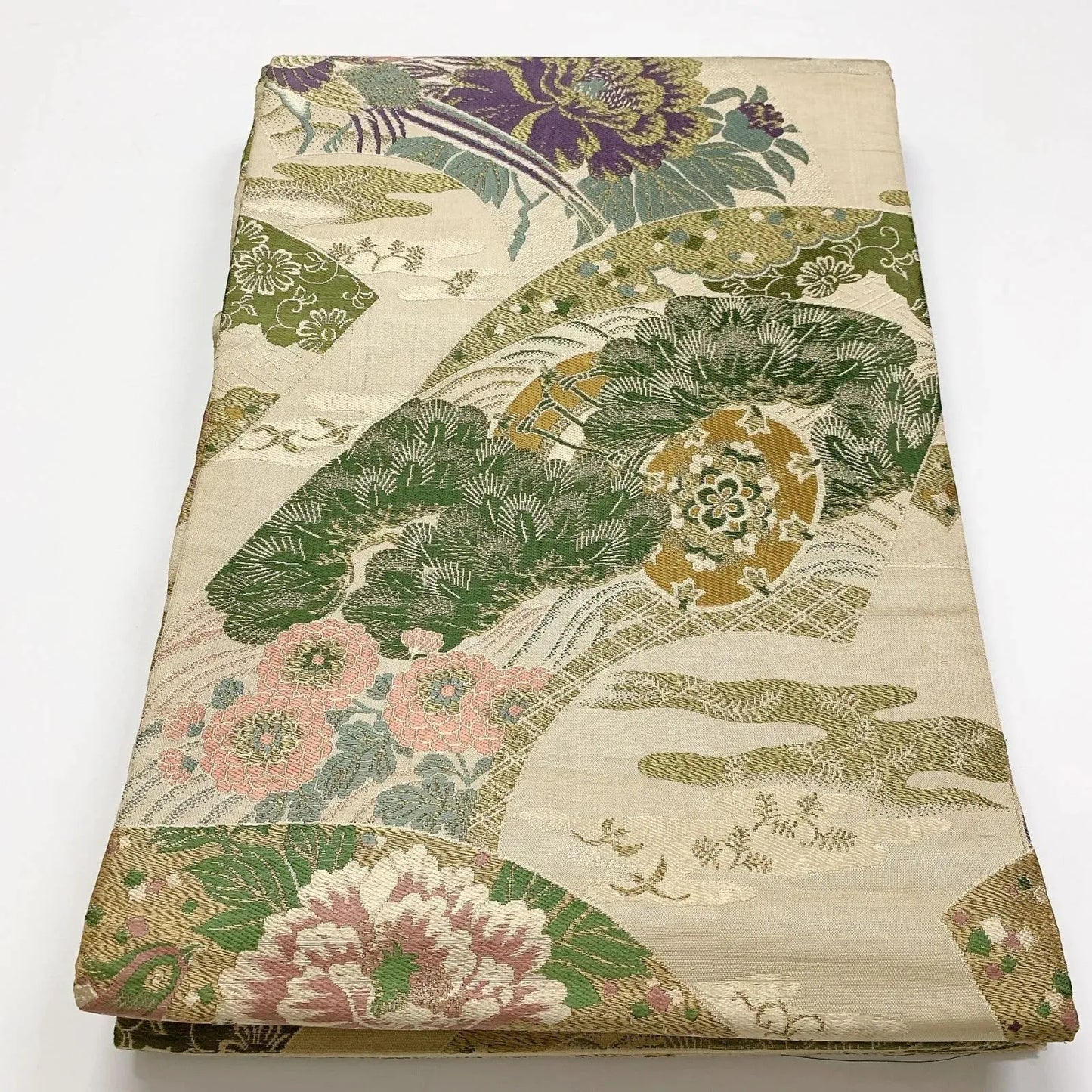 7343# Japanese Antique Fukuro Obi Belt Kimono Fabric Silk All-over pattern
