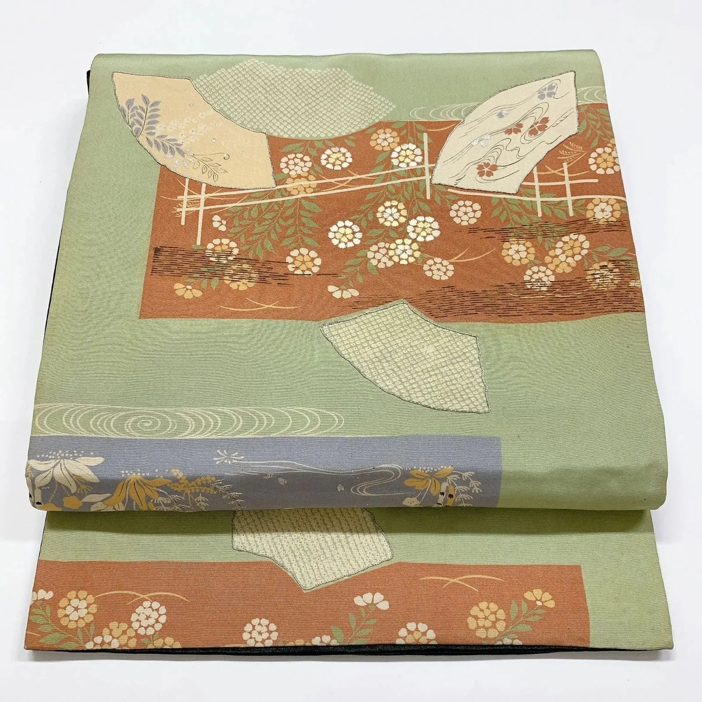 7344# Japanese Antique Fukuro Obi Belt Kimono Fabric Silk Embroidery
