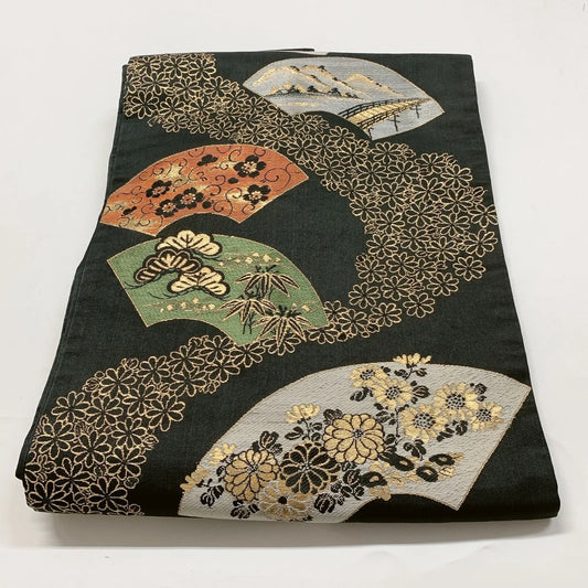 7350# Japanese Antique Nagoya Obi Belt Kimono Fabric Silk Traditional Black