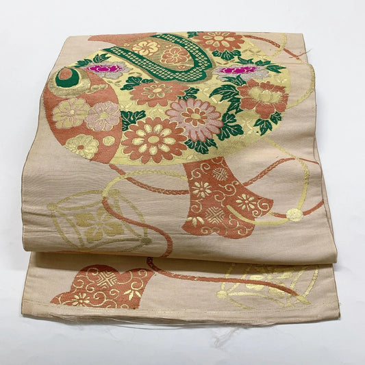 7356# Japanese Antique Nagoya Obi Belt Kimono Fabric Silk Traditional Embroidery
