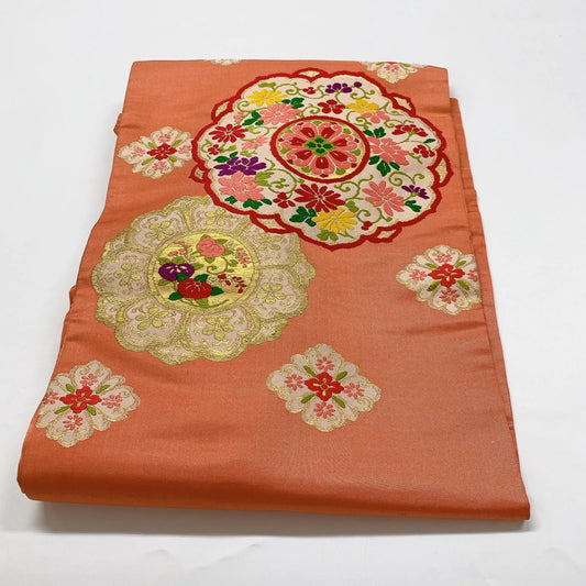 7361# Japanese Antique Nagoya Obi Belt Kimono Fabric Silk Traditional Embroidery