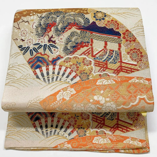7347# Japanese Antique Fukuro Obi Belt Kimono Fabric Silk All-over pattern