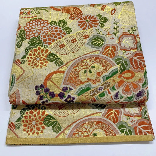 7348# Japanese Antique Fukuro Obi Belt Kimono Fabric Silk All-over pattern