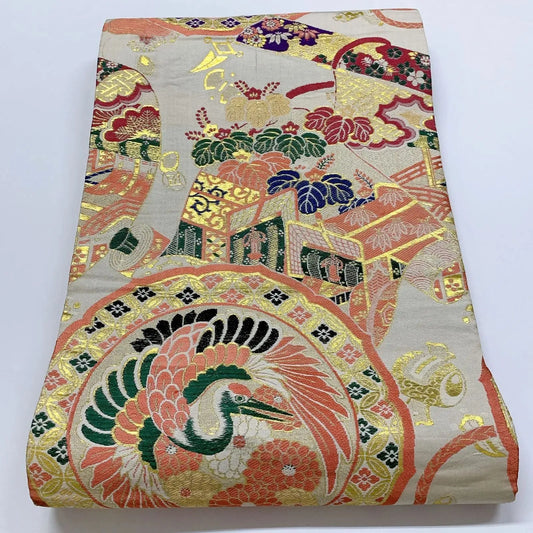 7349# Japanese Antique Fukuro Obi Belt Kimono Fabric Silk All-over pattern