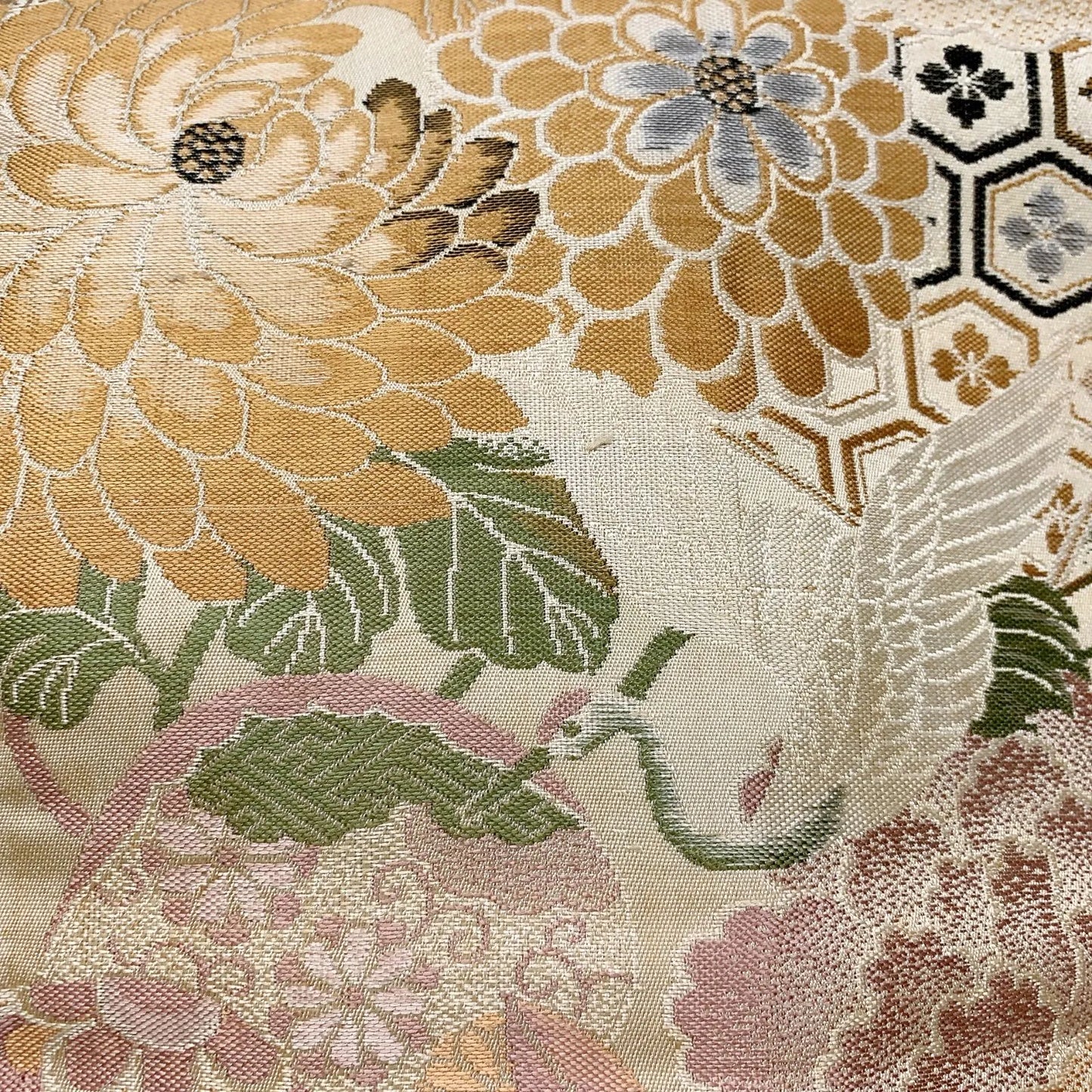 7371# Japanese Antique Nagoya Obi Belt Kimono Fabric Silk All-over pattern