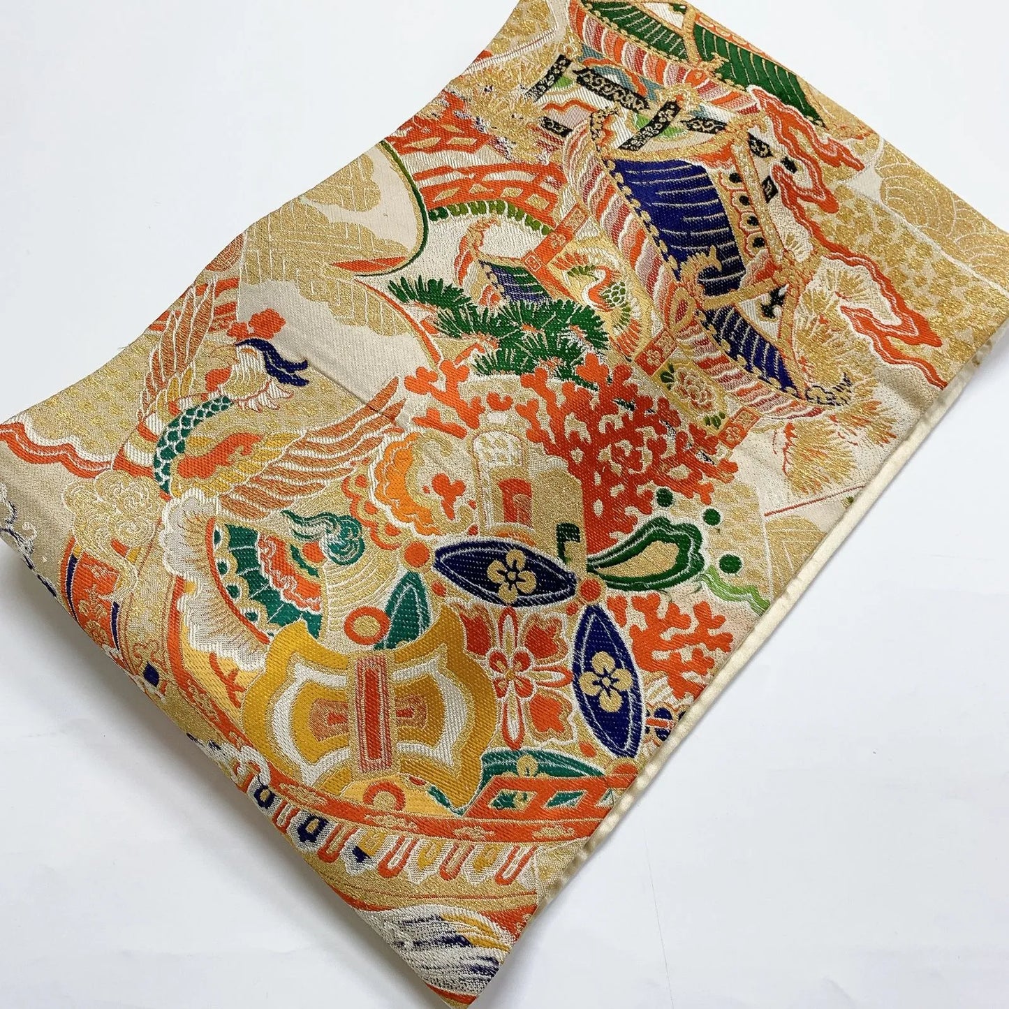 7378# Japanese Antique Nagoya Obi Belt Kimono Fabric Silk Traditional