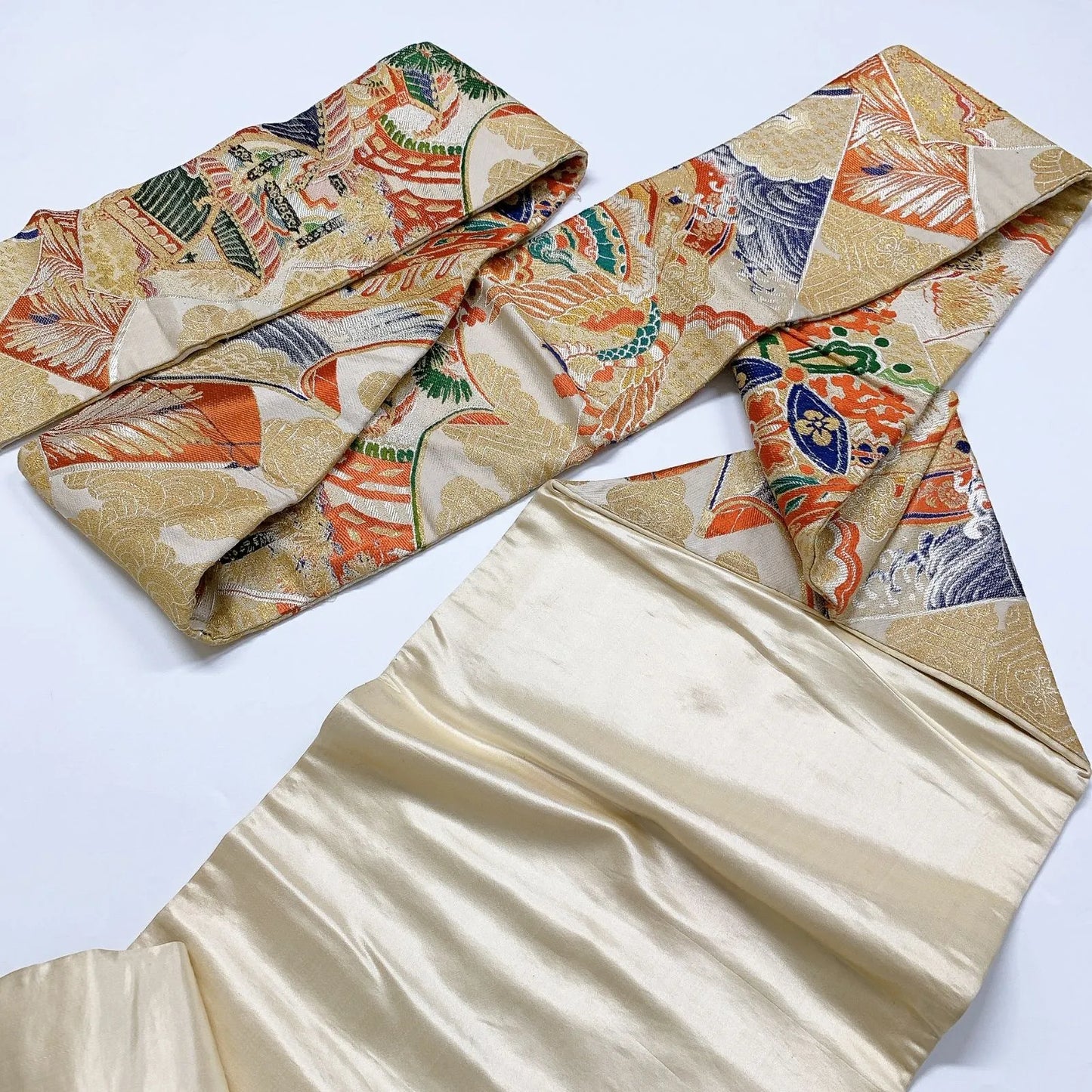 7378# Japanese Antique Nagoya Obi Belt Kimono Fabric Silk Traditional