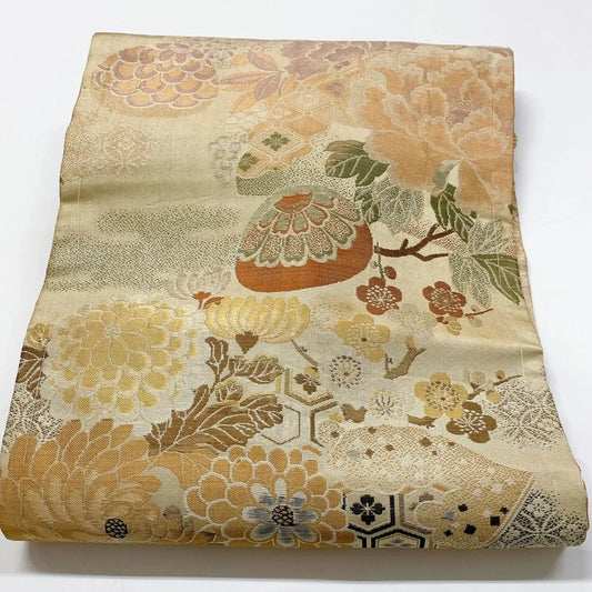 7371# Japanese Antique Nagoya Obi Belt Kimono Fabric Silk All-over pattern