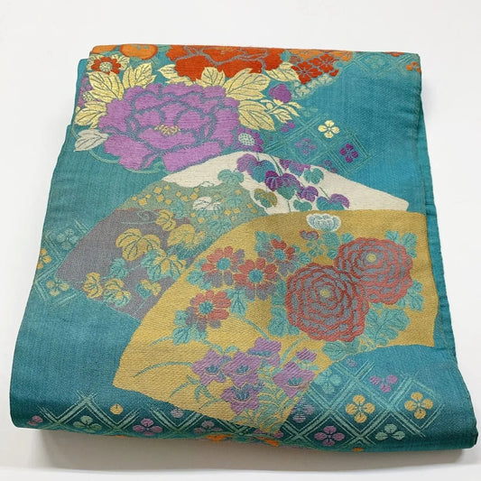 7372# Japanese Antique Nagoya Obi Belt Kimono Fabric Silk Traditional Embroidery