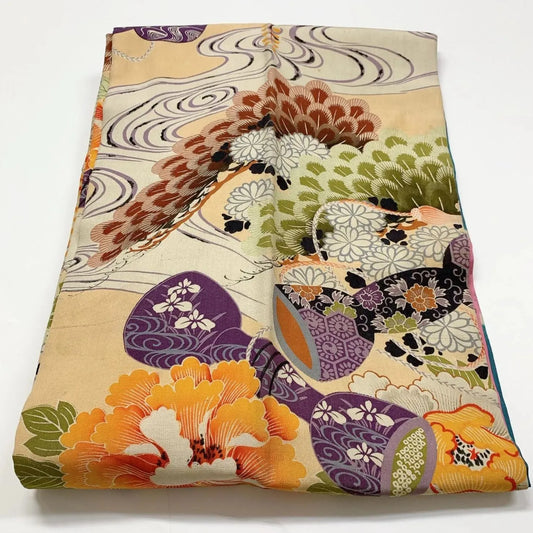 7374# Japanese Antique Nagoya Obi Belt Kimono Fabric Silk Traditional