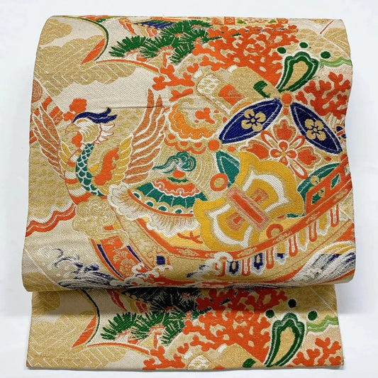 7378# Japanese Antique Nagoya Obi Belt Kimono Fabric Silk Traditional