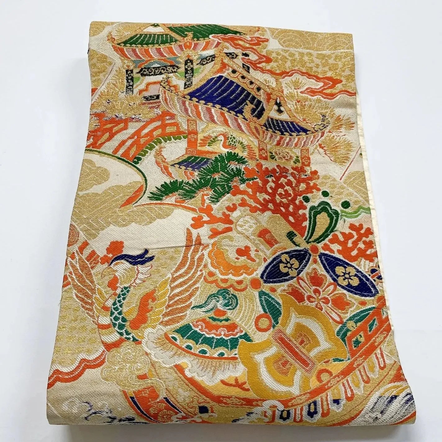 7378# Japanese Antique Nagoya Obi Belt Kimono Fabric Silk Traditional