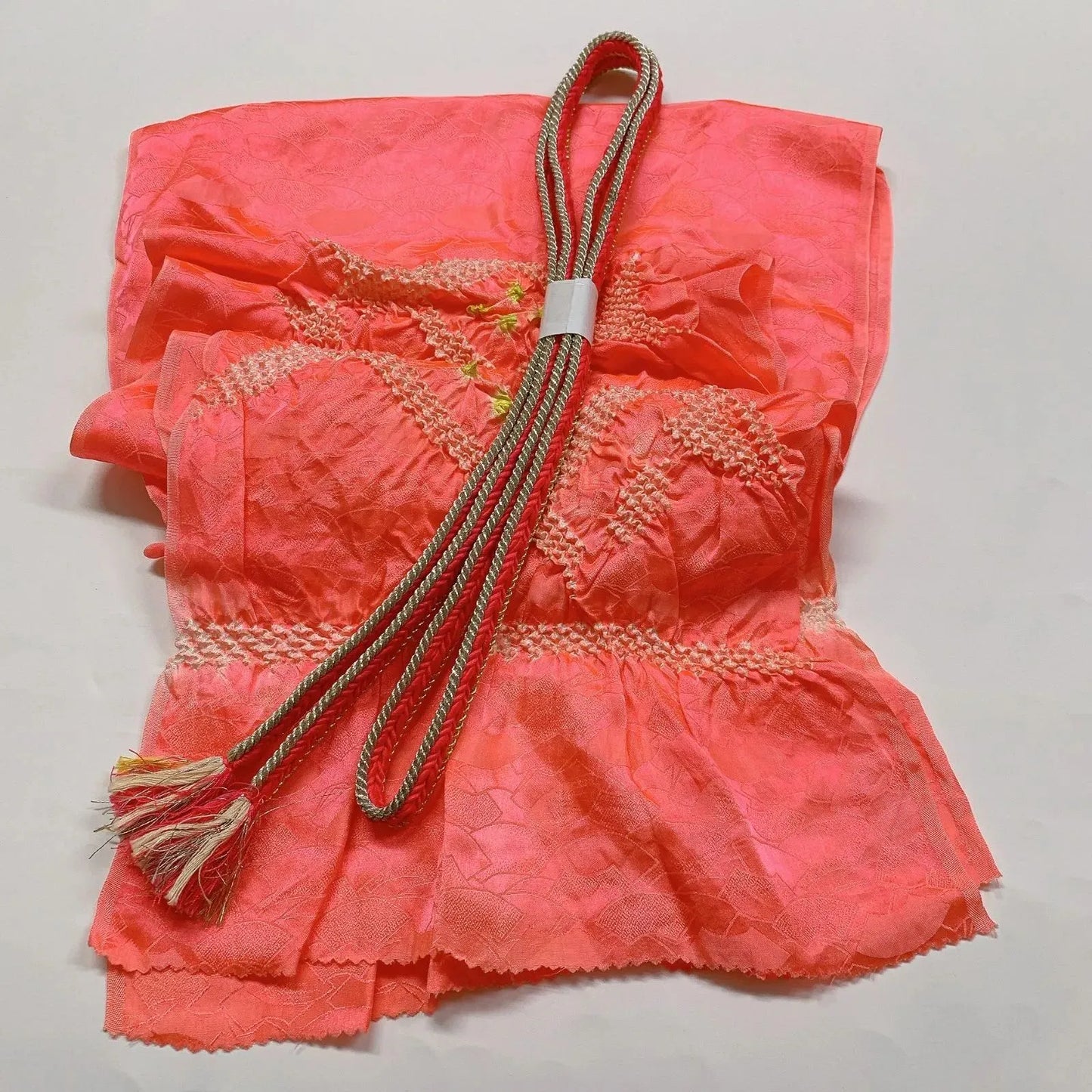 7386# Japanese Kimono Accessory Obiage and Obijime 2-piece Set Silk Shibori