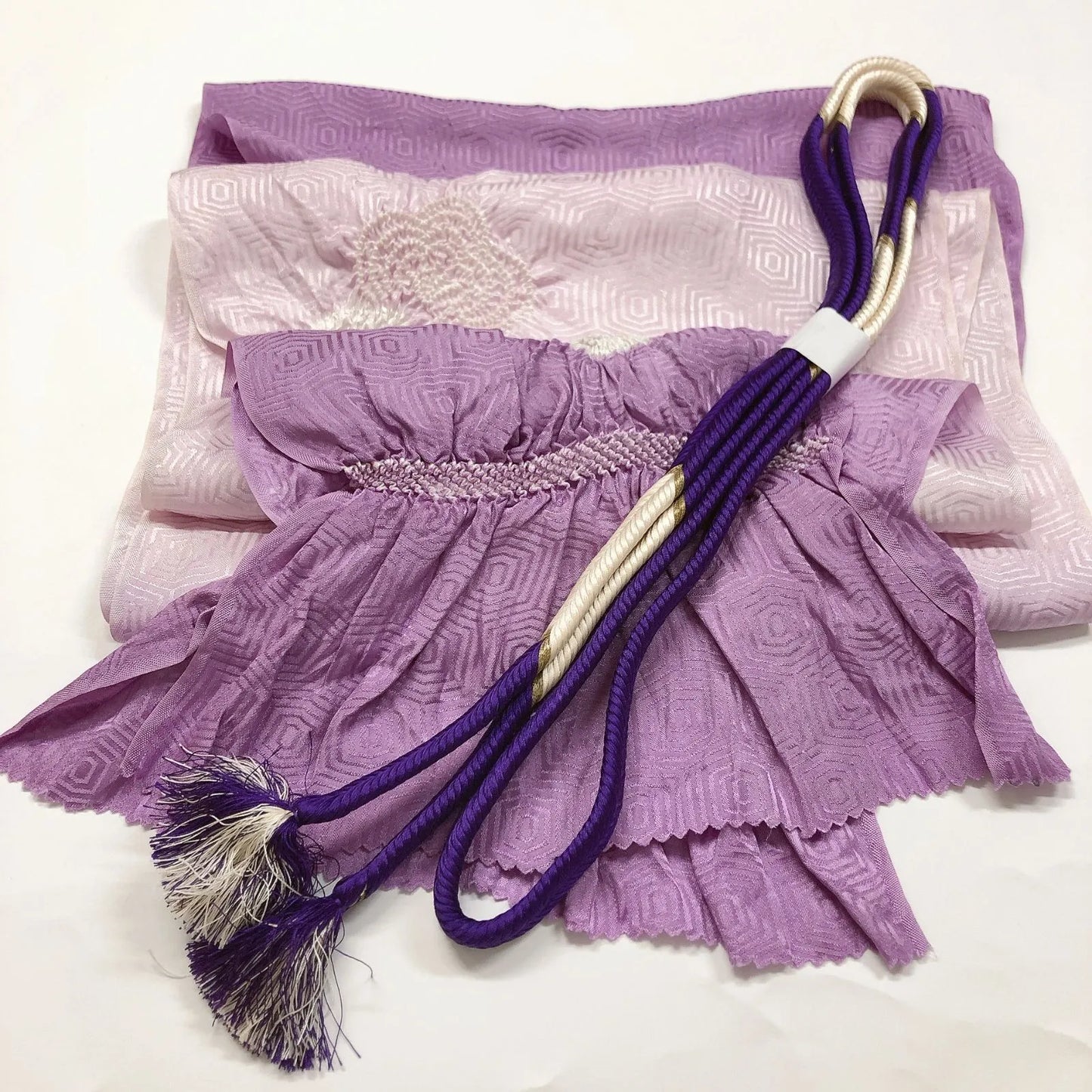 7397# Japanese Kimono Accessory Obiage and Obijime 2-piece Set Silk Shibori
