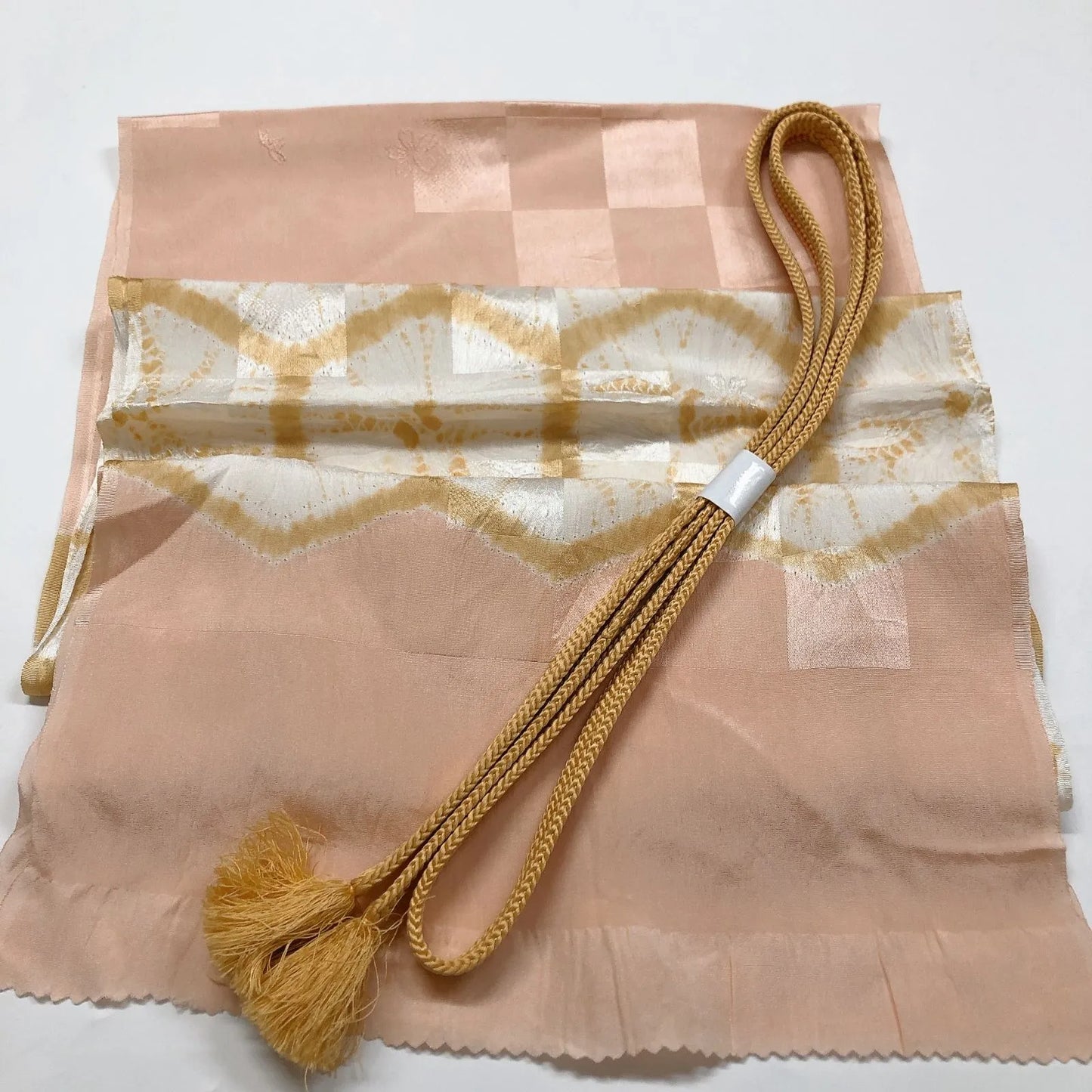7404# Japanese Kimono Accessory Vintage Obiage and Obijime 2-piece Set Silk