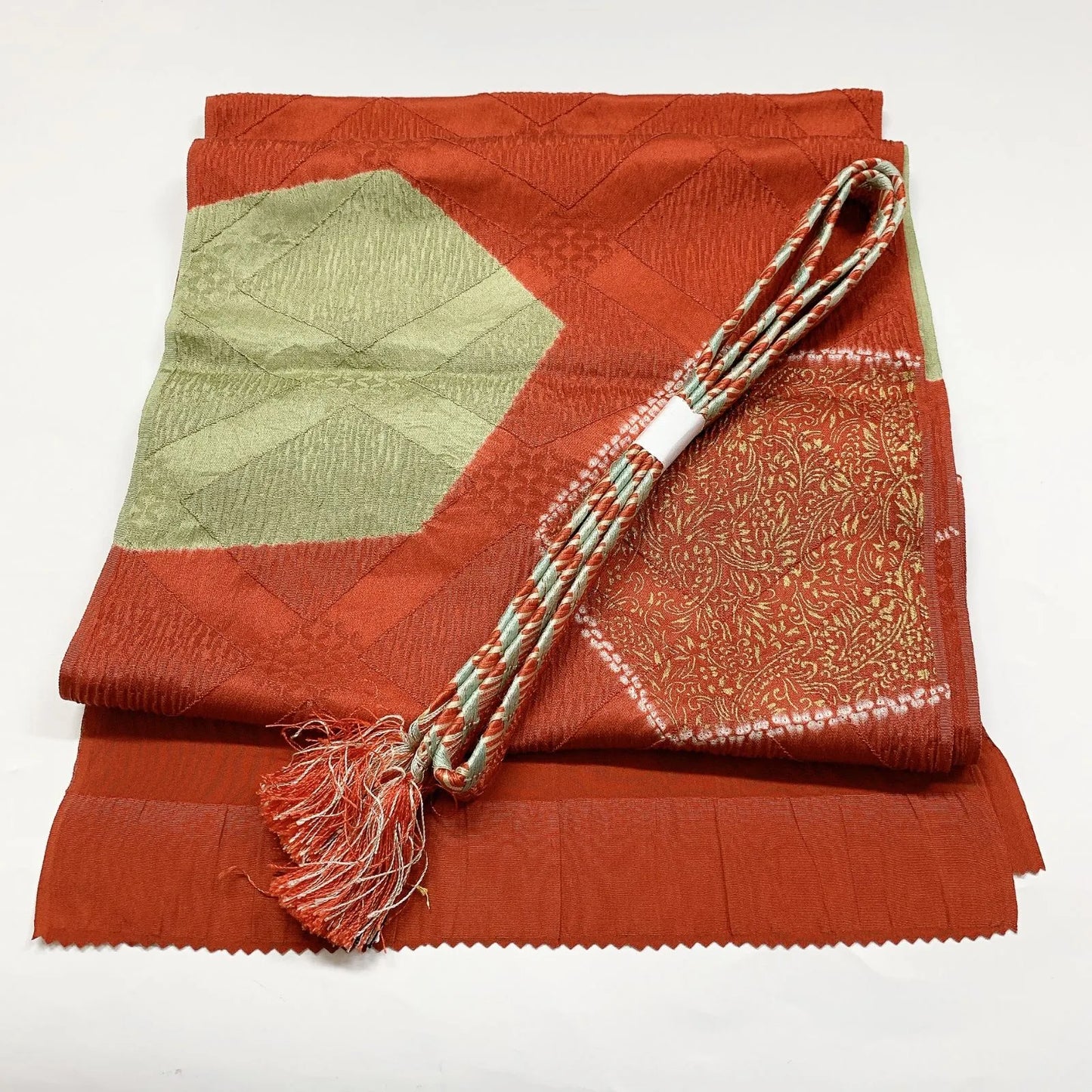 7429# Japanese Kimono Accessory Vintage Obiage and Obijime 2-piece Set Silk
